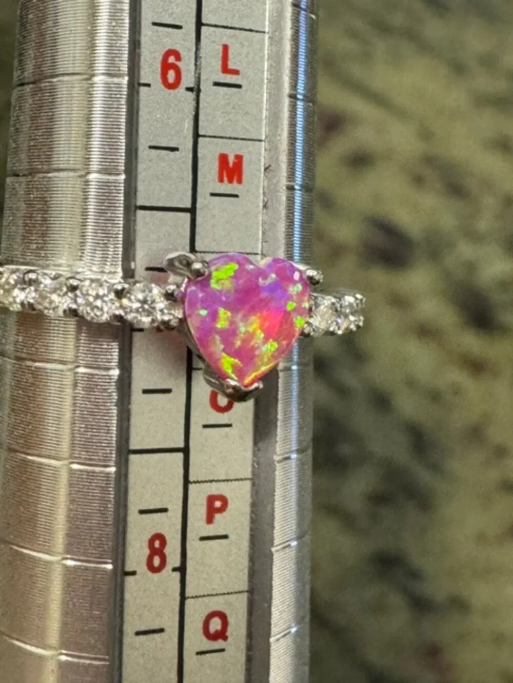 925 Silver 0.24 CT Moissanite & Created Opal Ring w/Rhodium Plating - Size 7 NWT